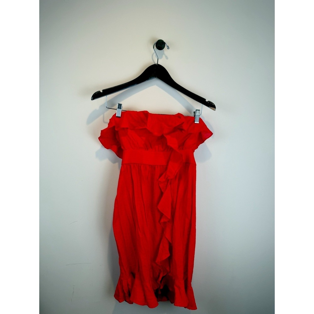 Vintage Y2K NWT Strapless Tomato Girl Red Ruffle Tube Dress Cotton Size M Ya